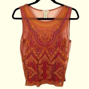 Sundance sz S Great Big World Tank Top Embroidered Lace Rose Pink Boho Swiss Dot